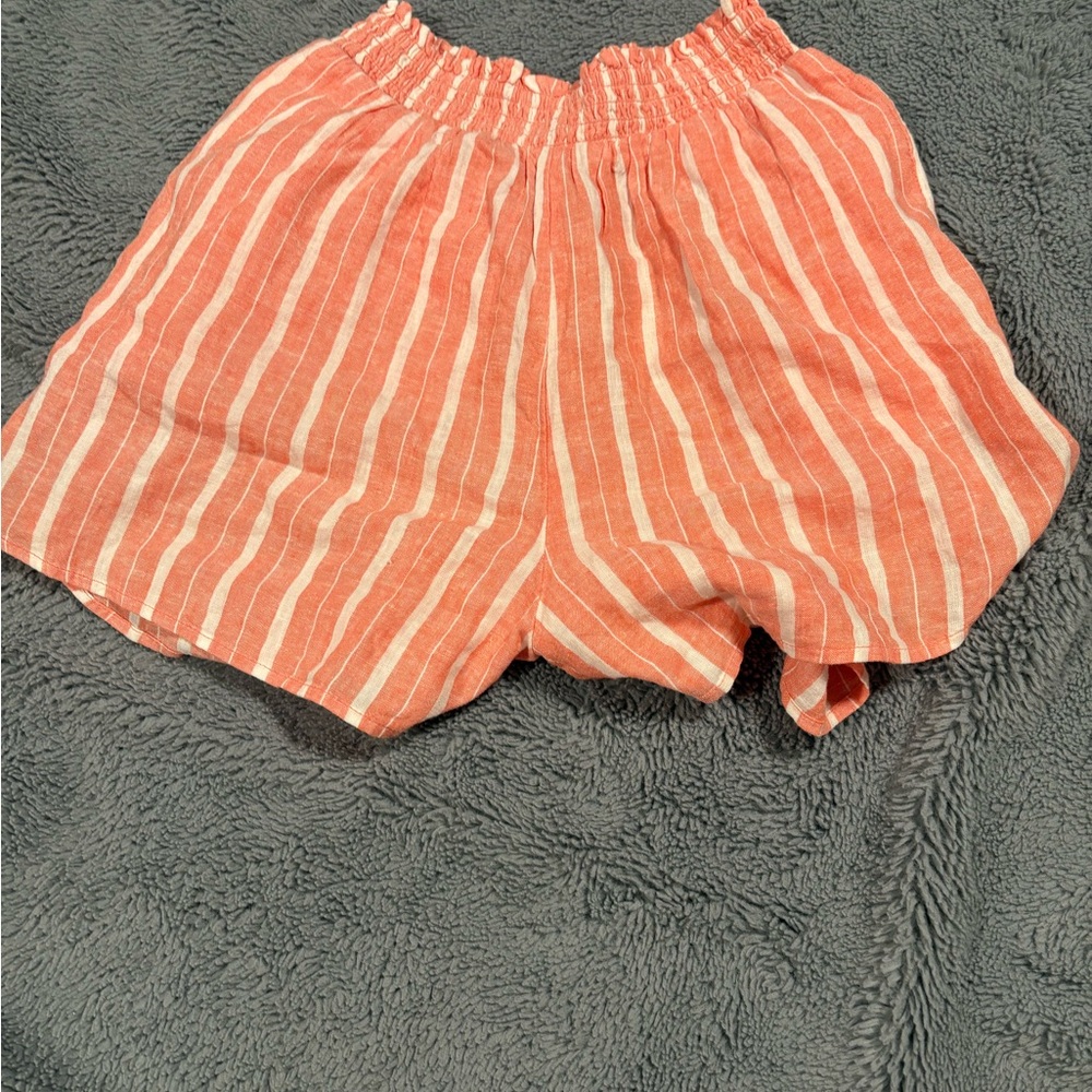 Aerie Coral Striped High Waist Shorts